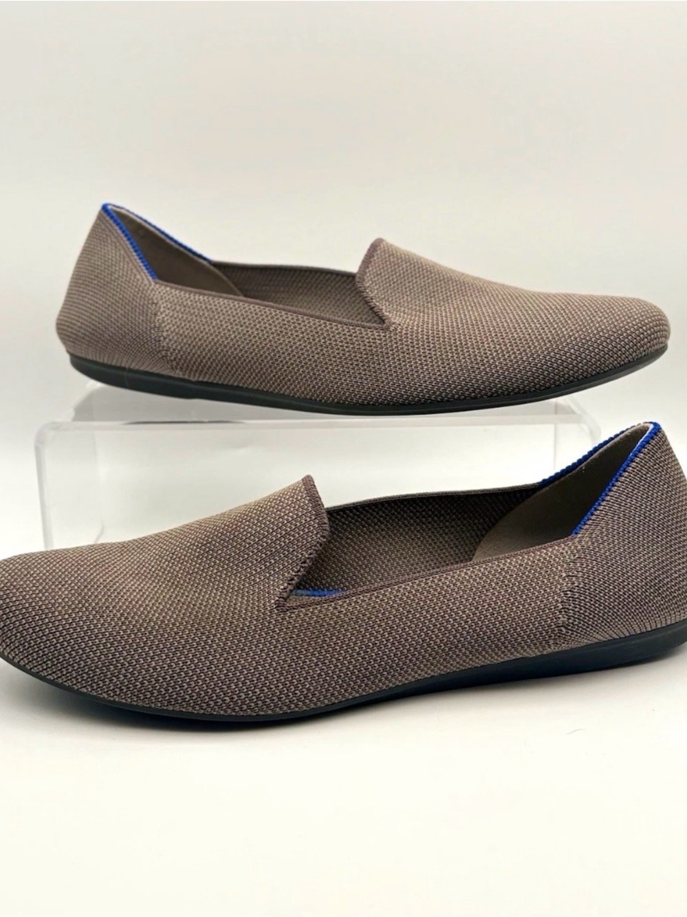 Rothy's Taupe Slip-On Loafer with Blue Trim